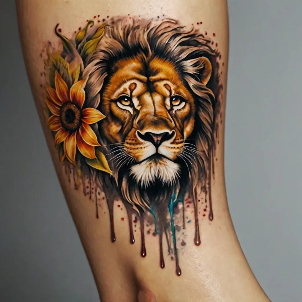 loin and flower tattoo (6)