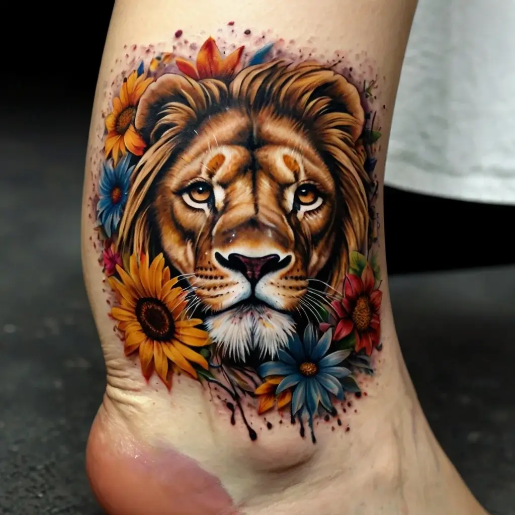 loin and flower tattoo (7)