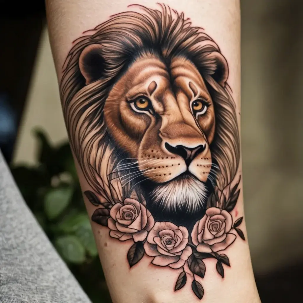 loin and flower tattoo (8)