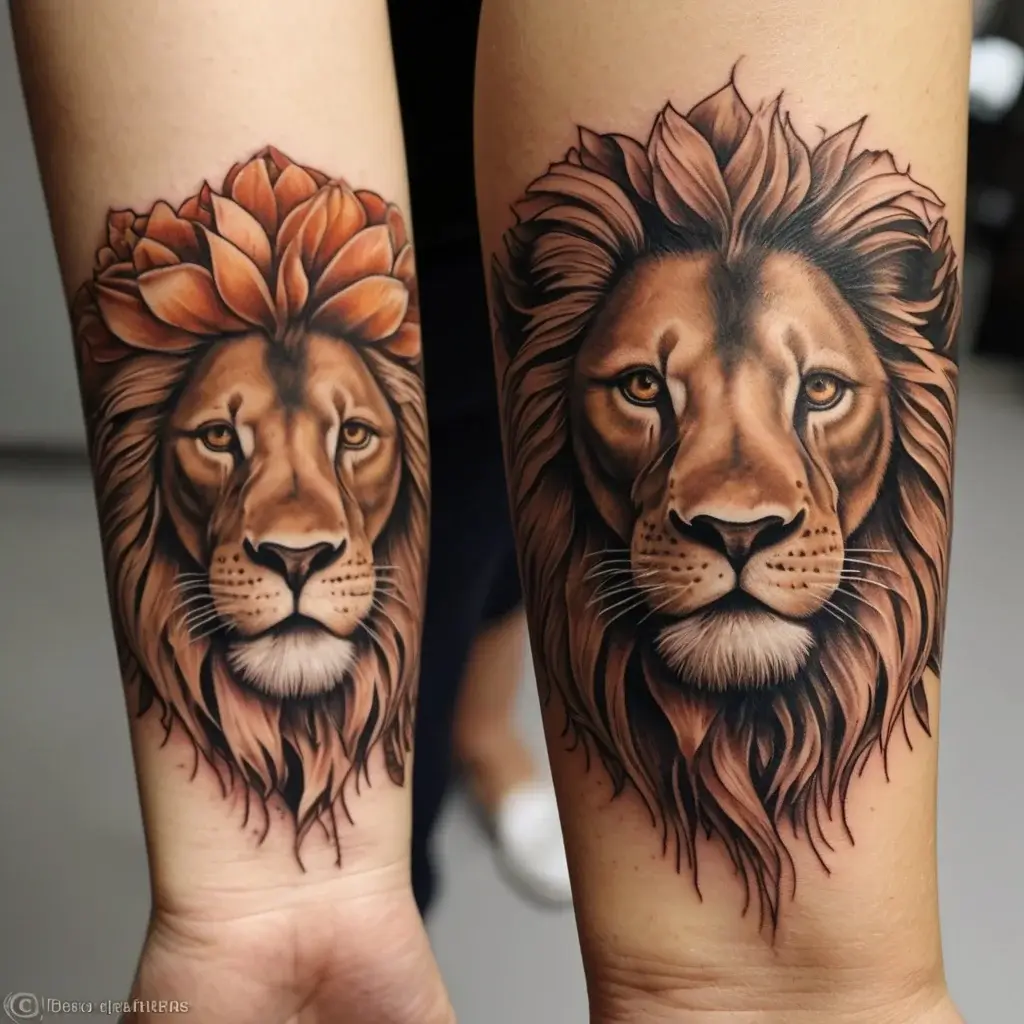 loin and flower tattoo (9)