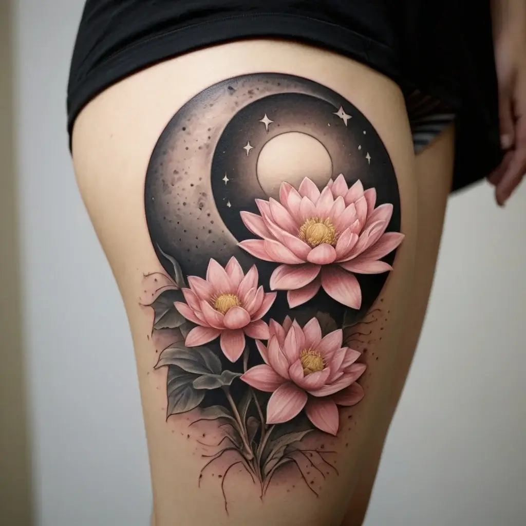 moon and lotus tattoo (60)