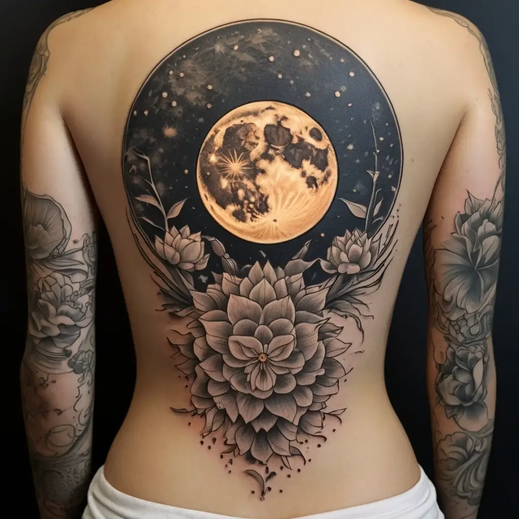 moon and lotus tattoo (75)