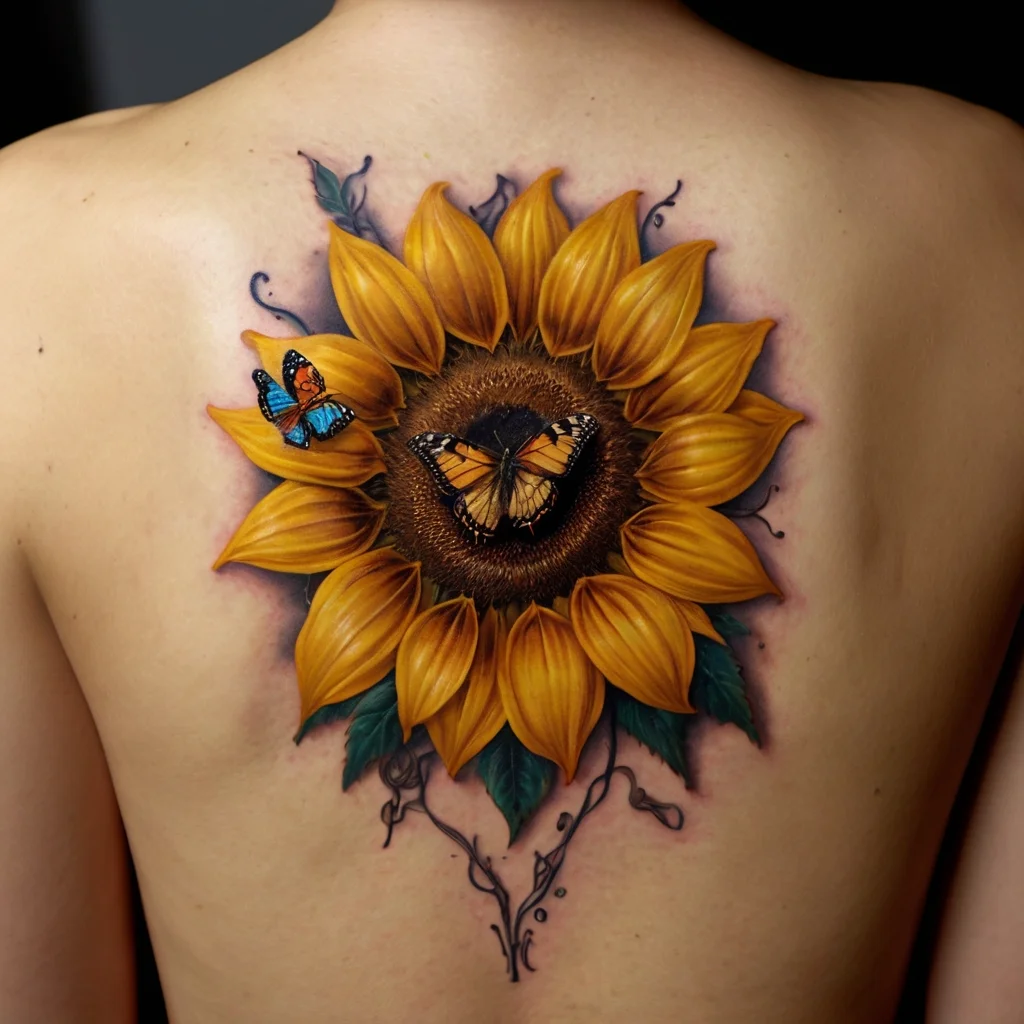 sunflower and butterfly tattoo (1)