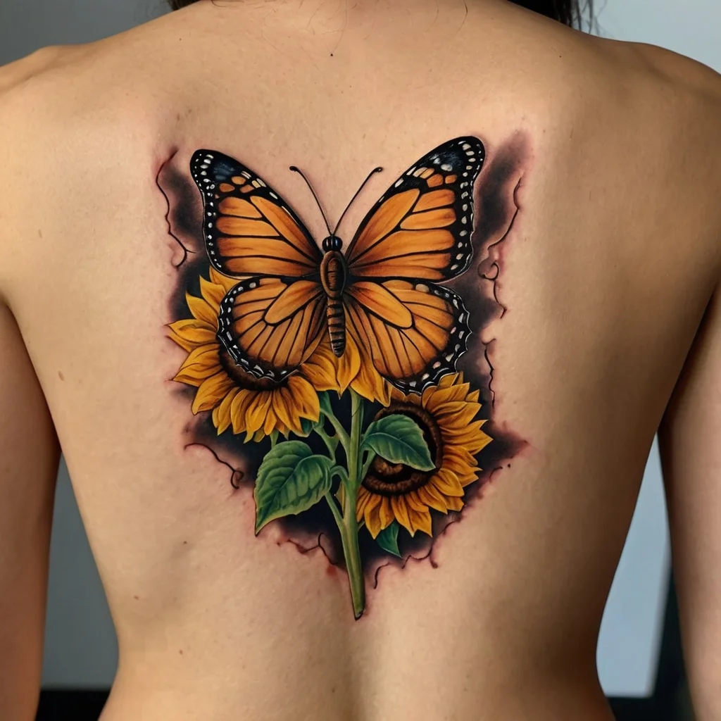 sunflower and butterfly tattoo (11)