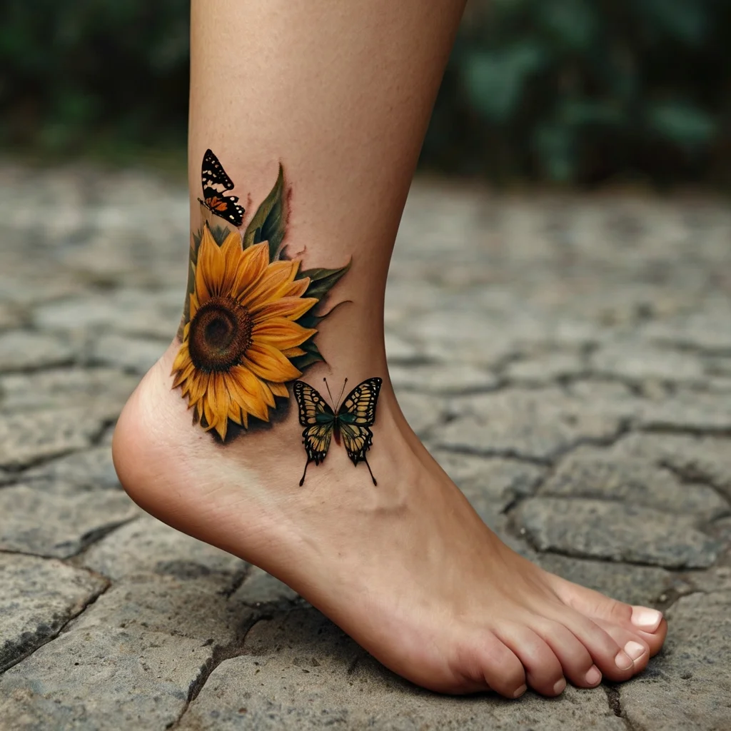 sunflower and butterfly tattoo (13)