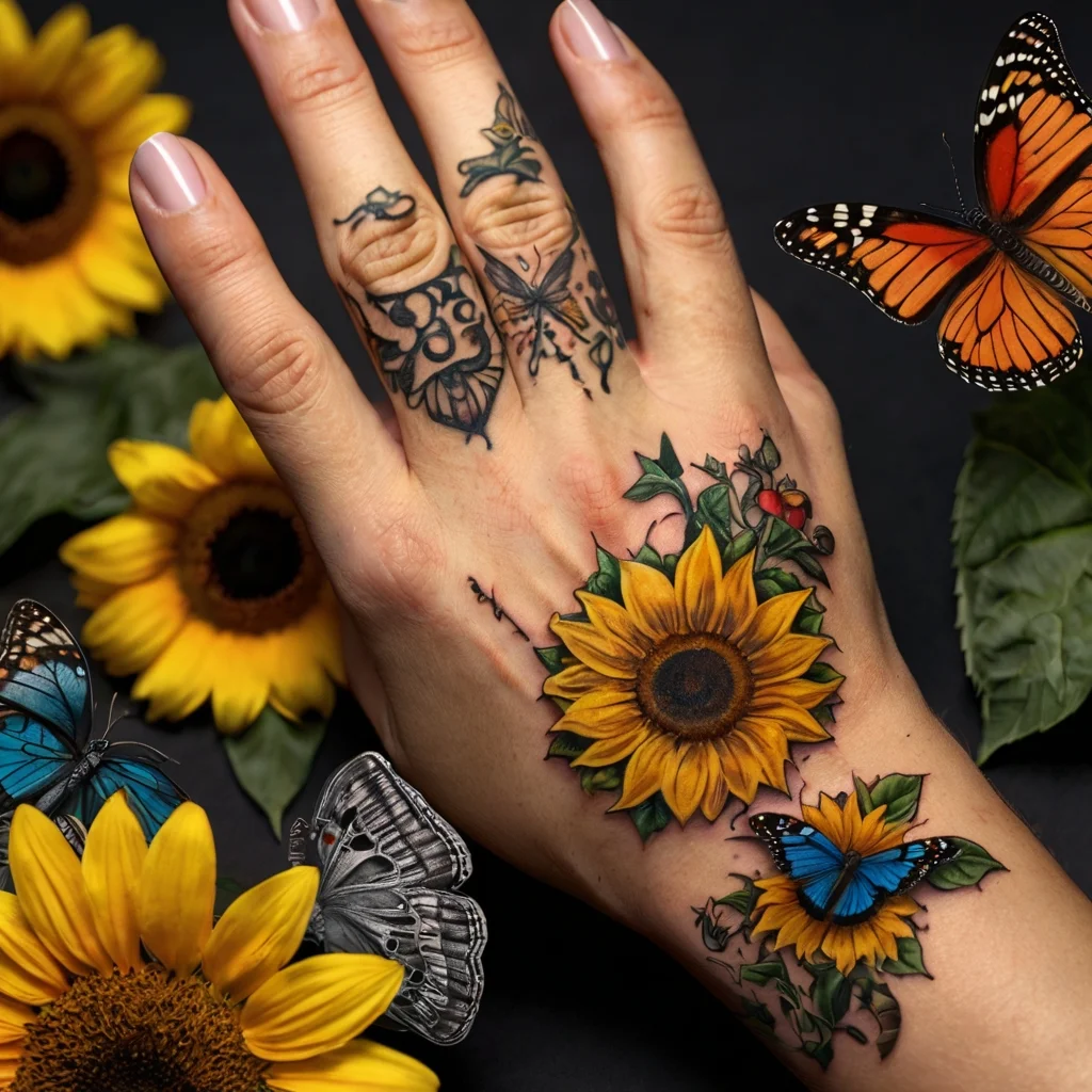 sunflower and butterfly tattoo (15)