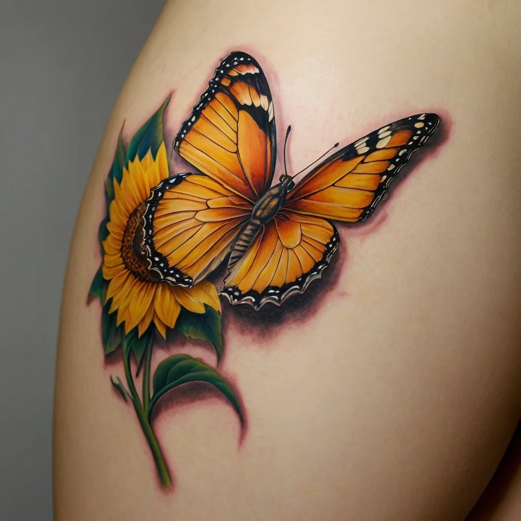 sunflower and butterfly tattoo (16)