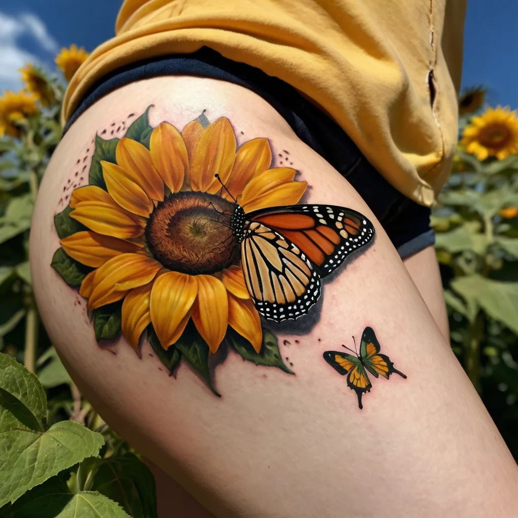 sunflower and butterfly tattoo (17)