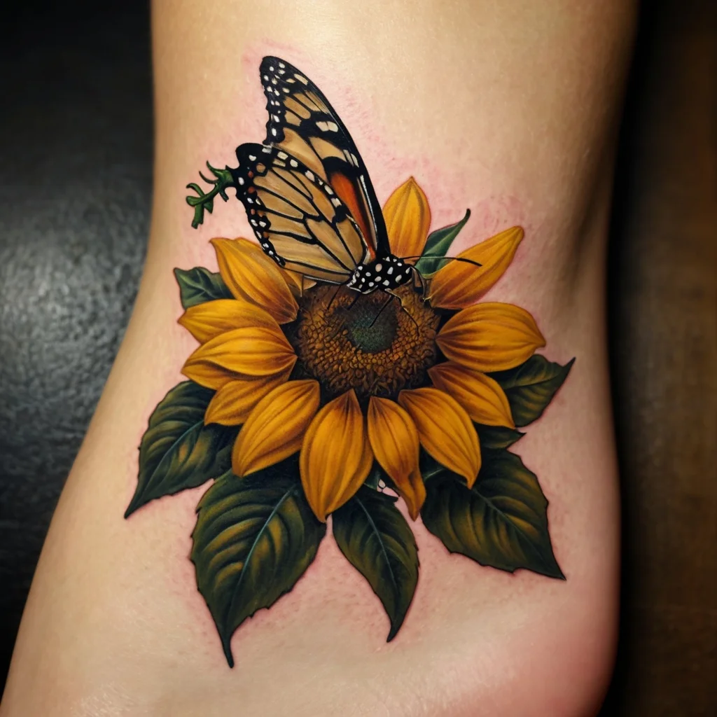 sunflower and butterfly tattoo (18)