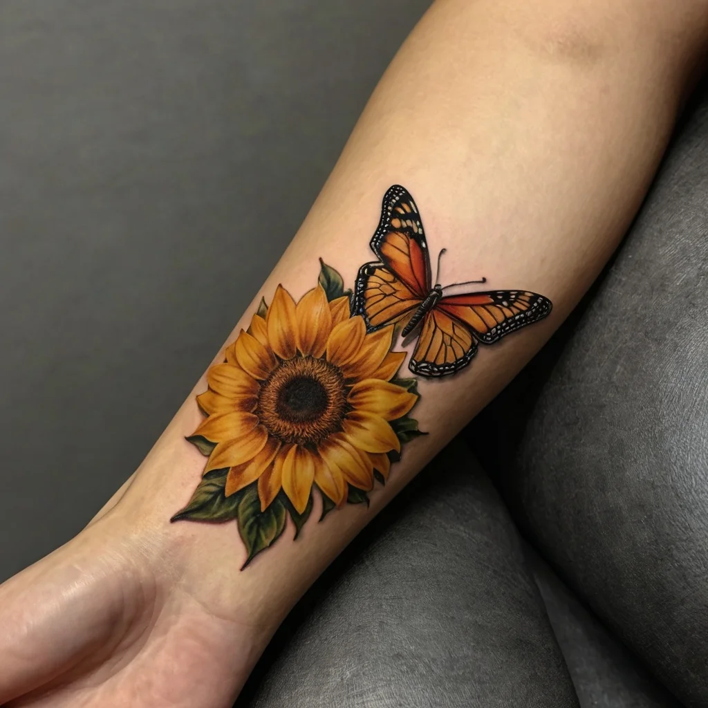 sunflower and butterfly tattoo (19)