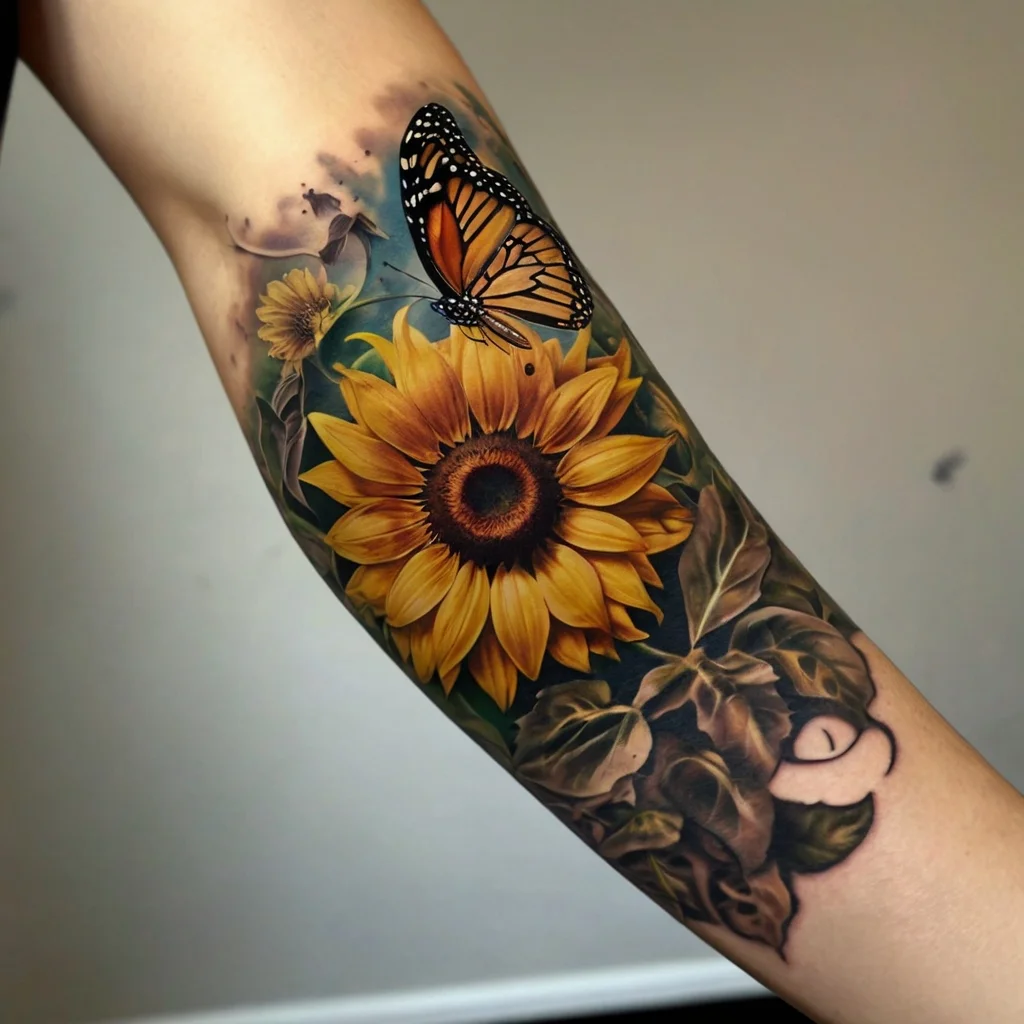 sunflower and butterfly tattoo (2)