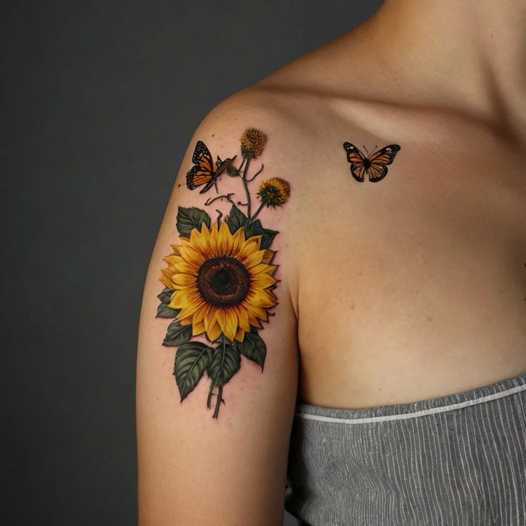 sunflower and butterfly tattoo (20)