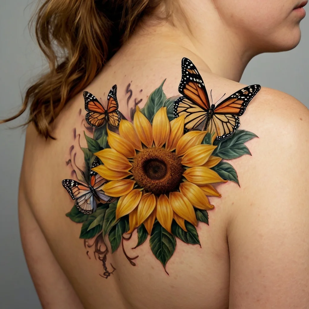 sunflower and butterfly tattoo (21)