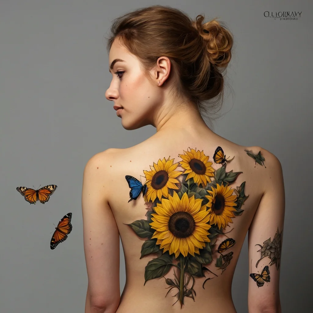 sunflower and butterfly tattoo (22)