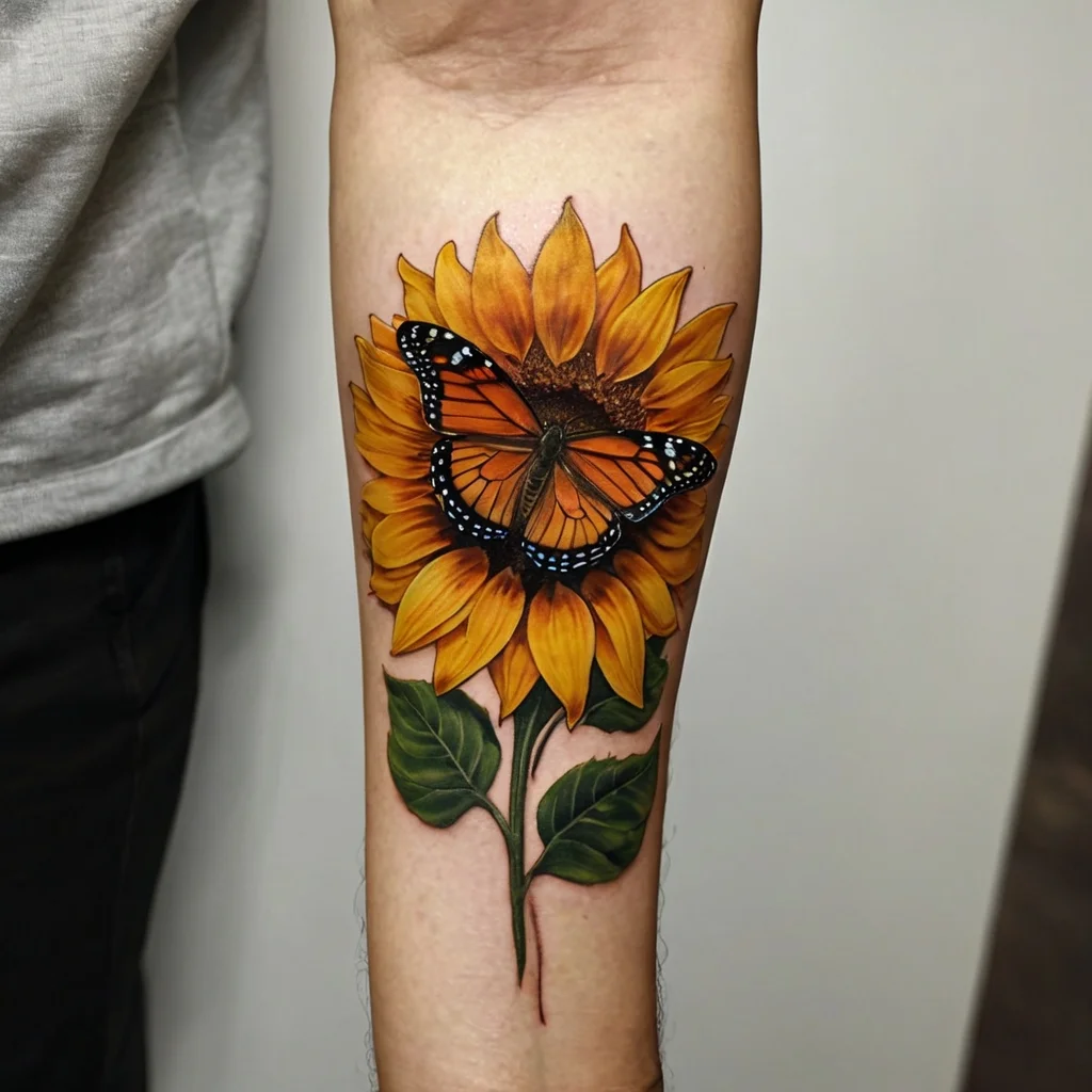 sunflower and butterfly tattoo (25)