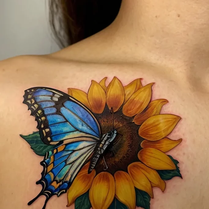 sunflower and butterfly tattoo (26)