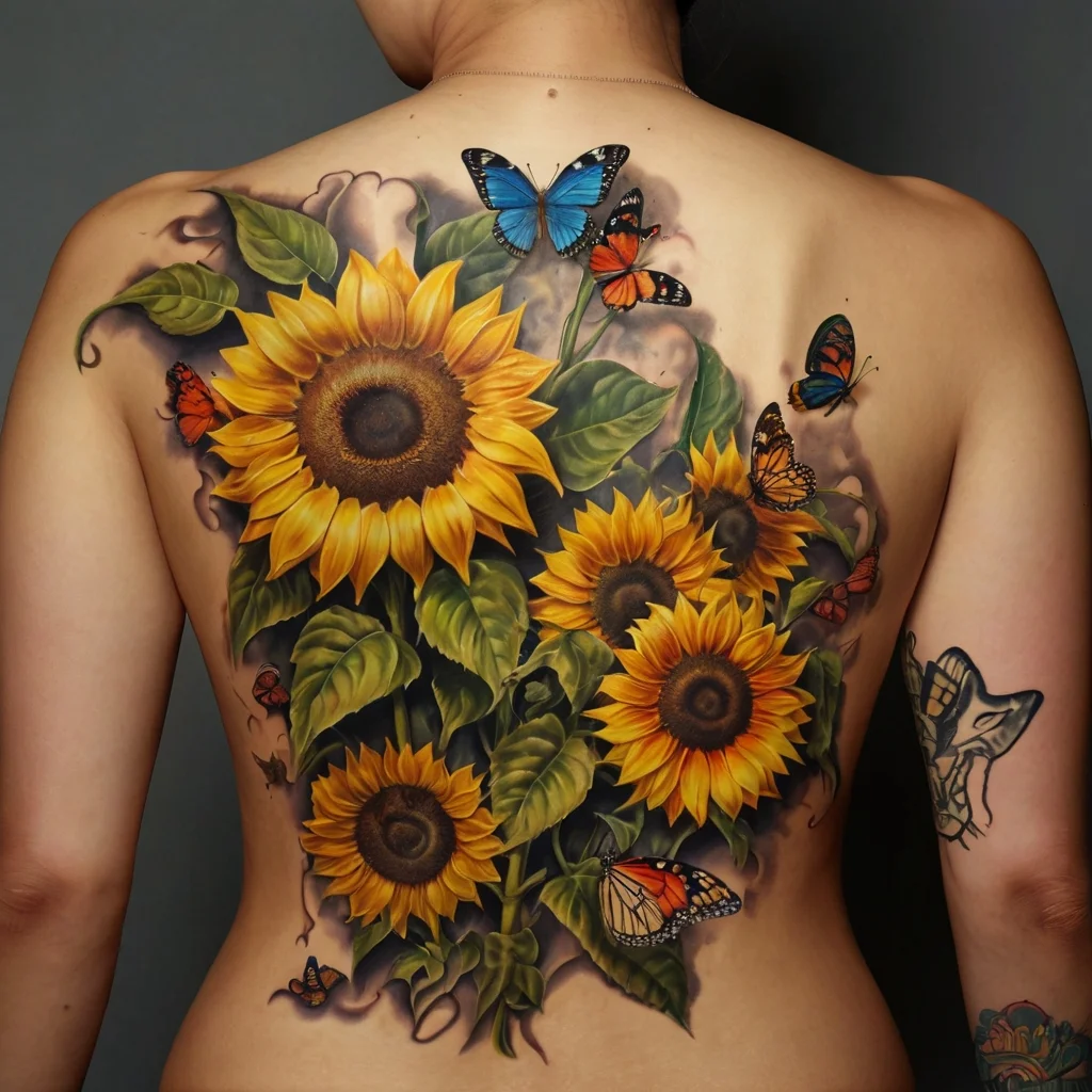 sunflower and butterfly tattoo (28)