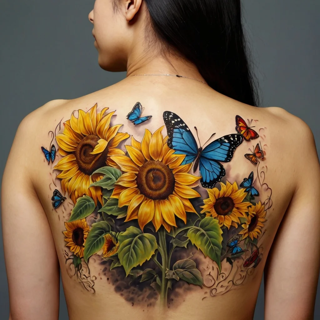 sunflower and butterfly tattoo (29)