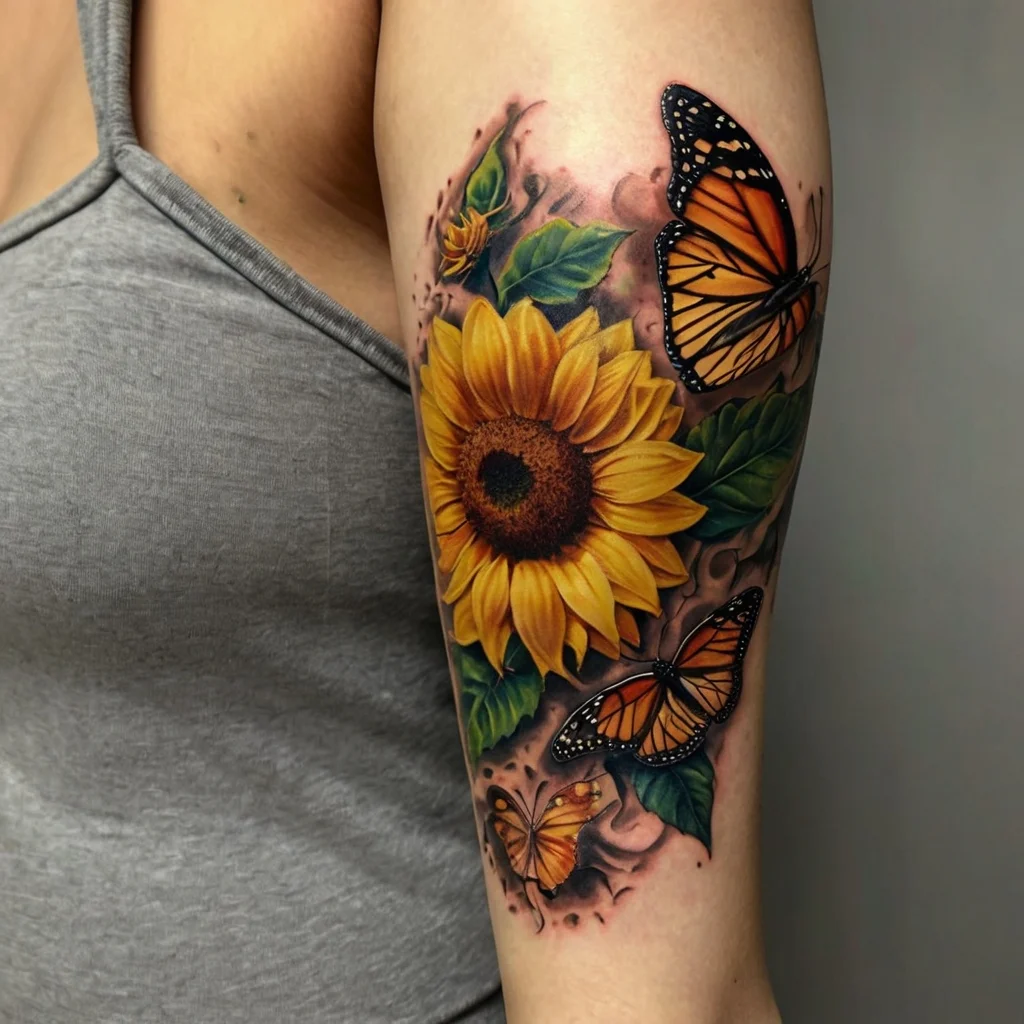 sunflower and butterfly tattoo (3)