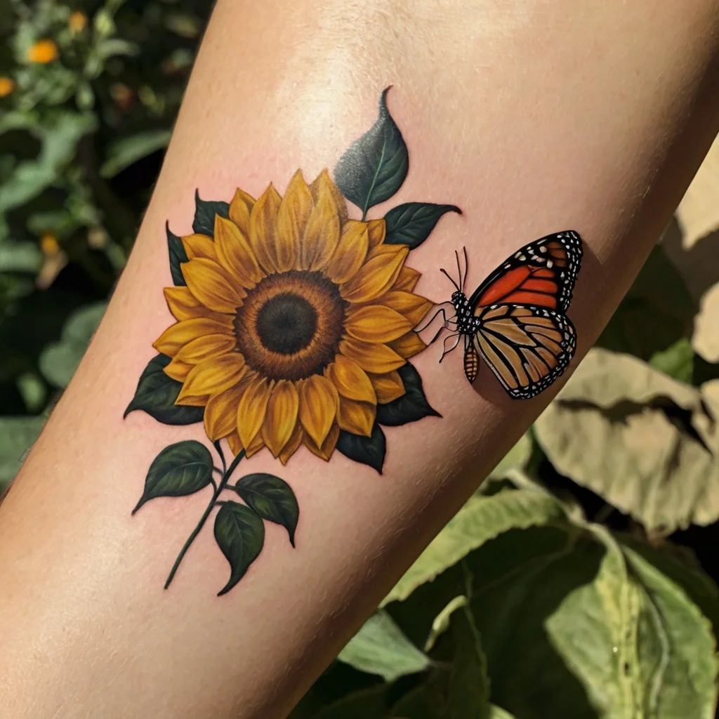 sunflower and butterfly tattoo (33)