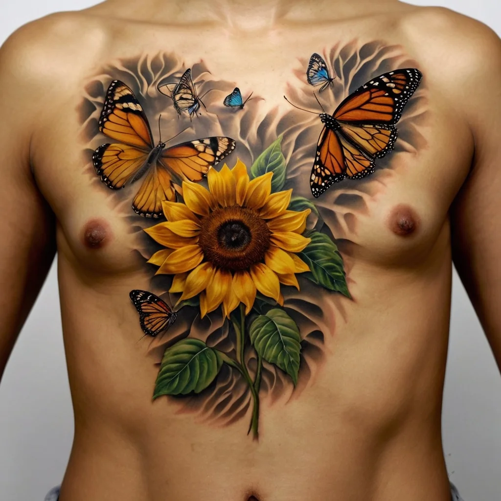 sunflower and butterfly tattoo (34)