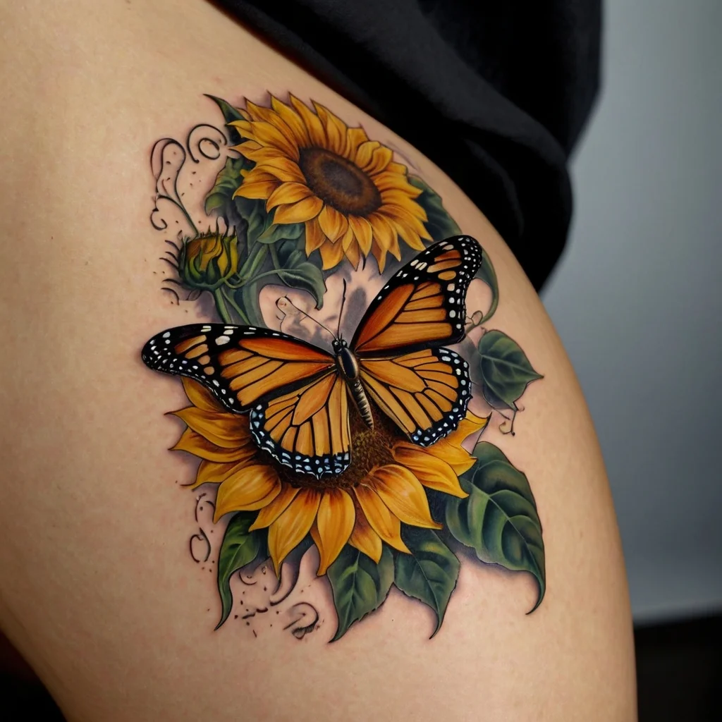 sunflower and butterfly tattoo (35)