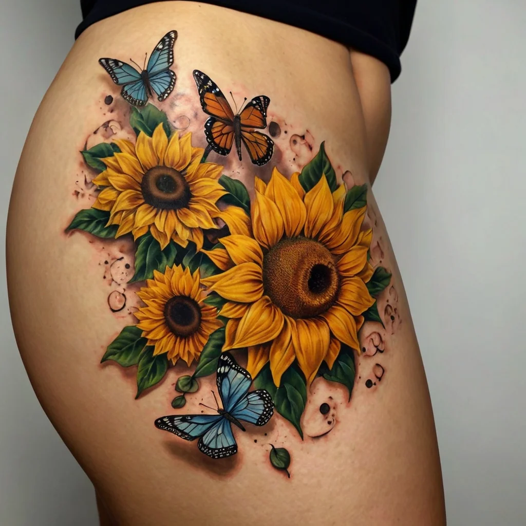 sunflower and butterfly tattoo (36)