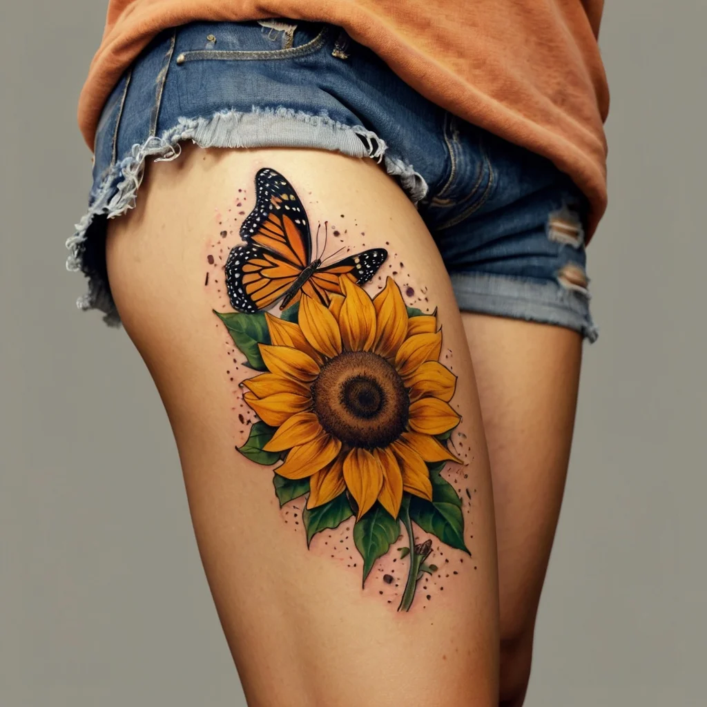 sunflower and butterfly tattoo (37)