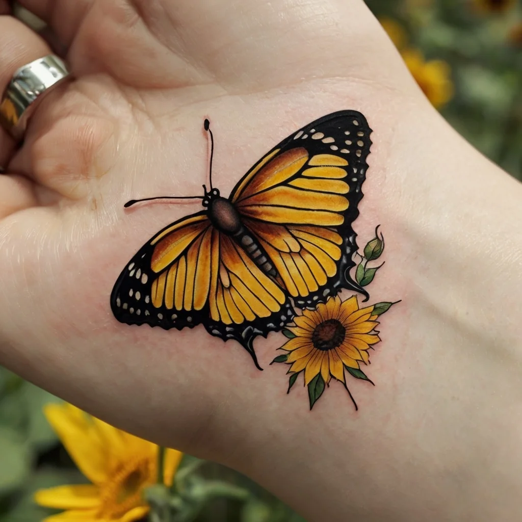 sunflower and butterfly tattoo (38)