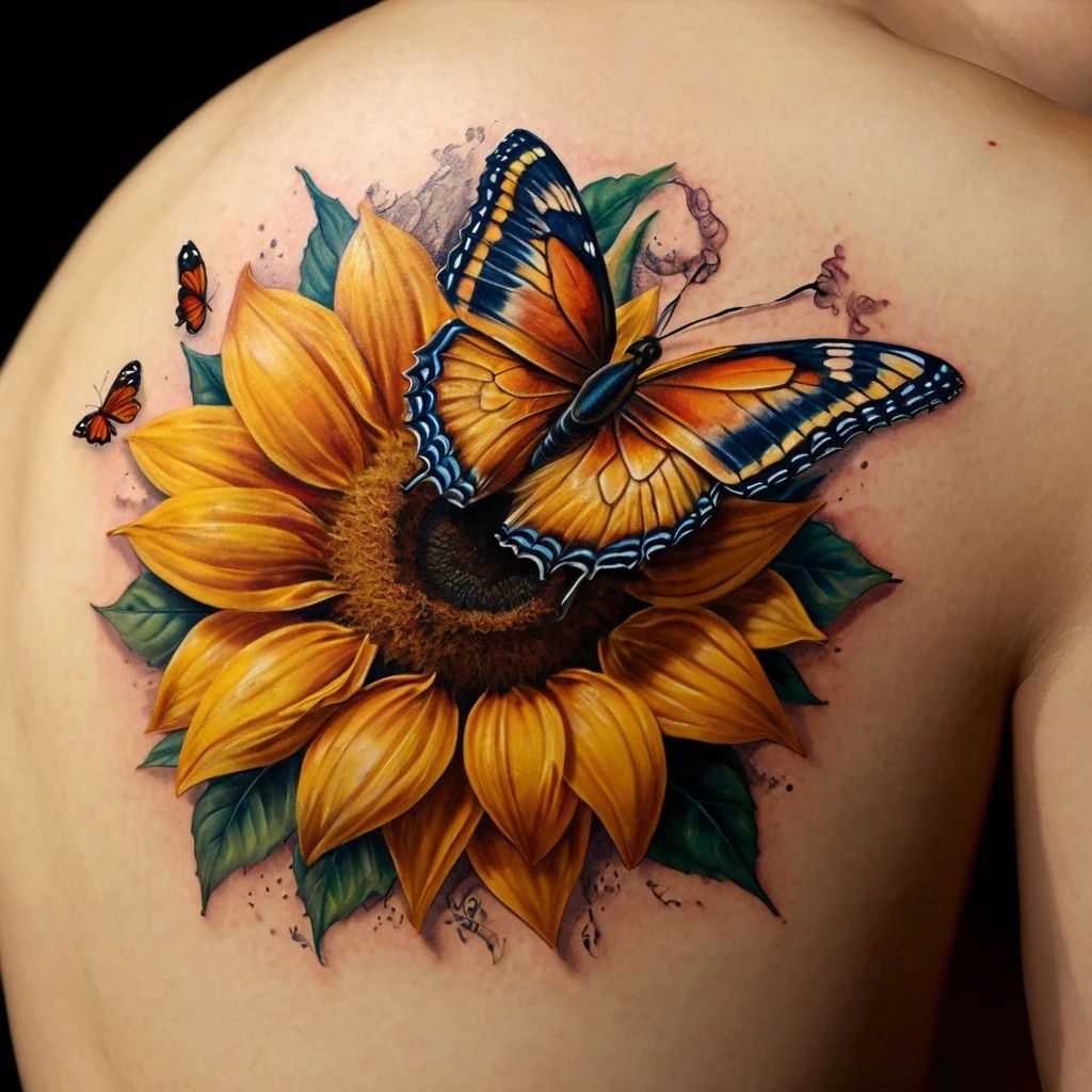 sunflower and butterfly tattoo (39)