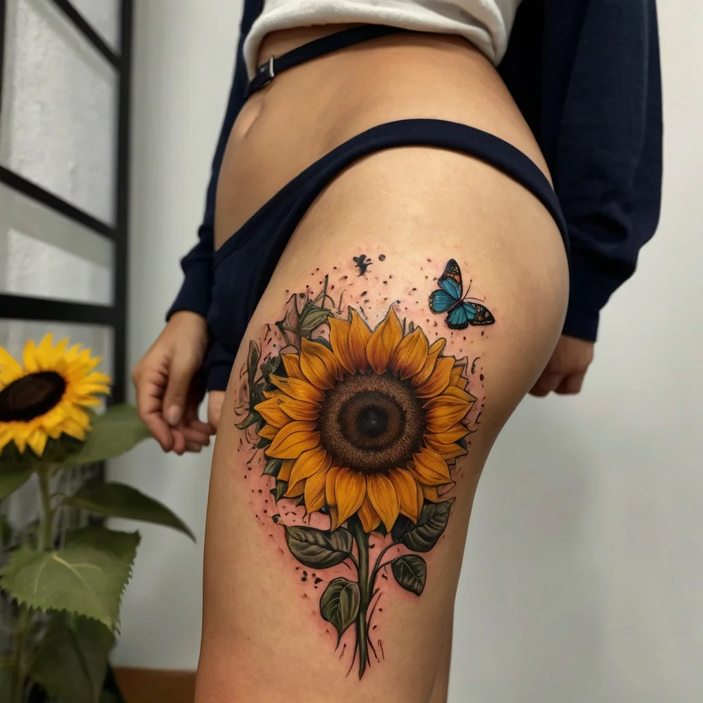 sunflower and butterfly tattoo (4)