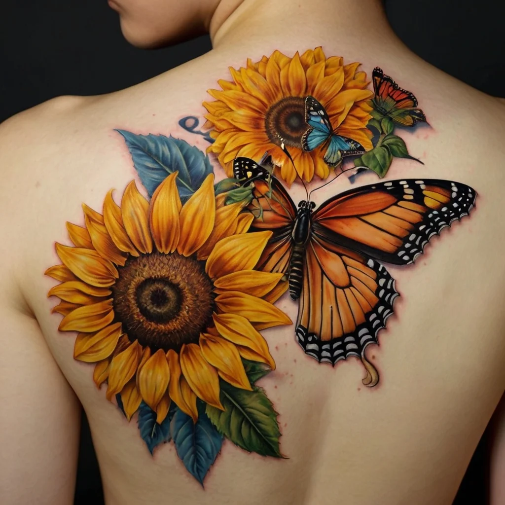 sunflower and butterfly tattoo (40)