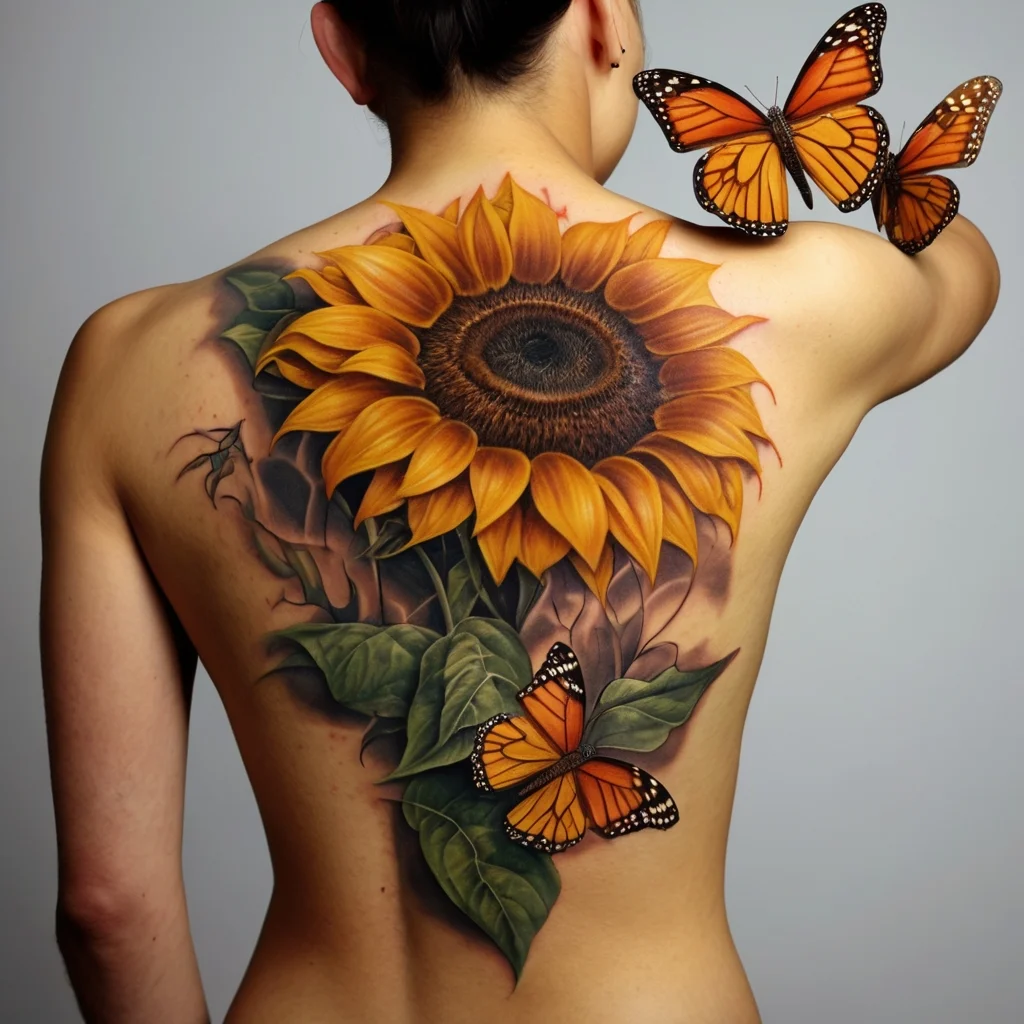 sunflower and butterfly tattoo (41)