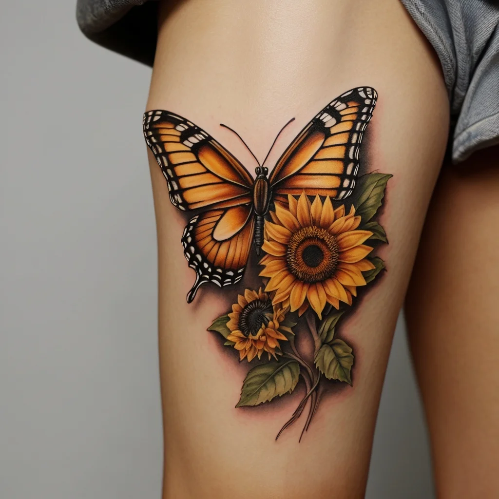 sunflower and butterfly tattoo (43)