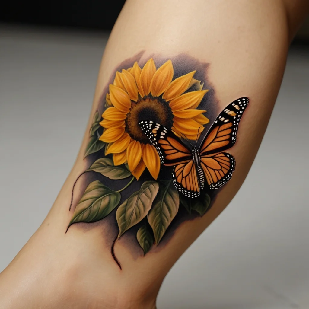 sunflower and butterfly tattoo (44)