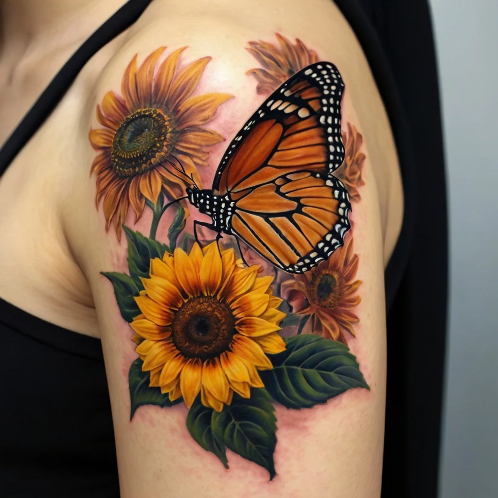 sunflower and butterfly tattoo (47)