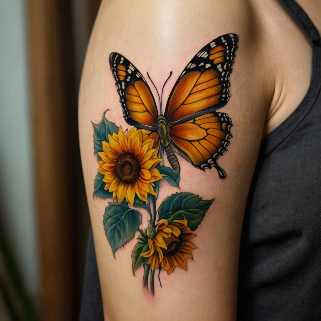 sunflower and butterfly tattoo (48)