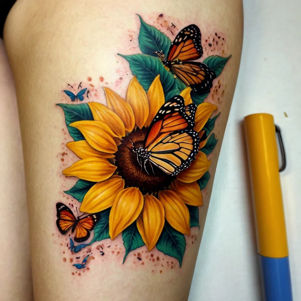 sunflower and butterfly tattoo (5)