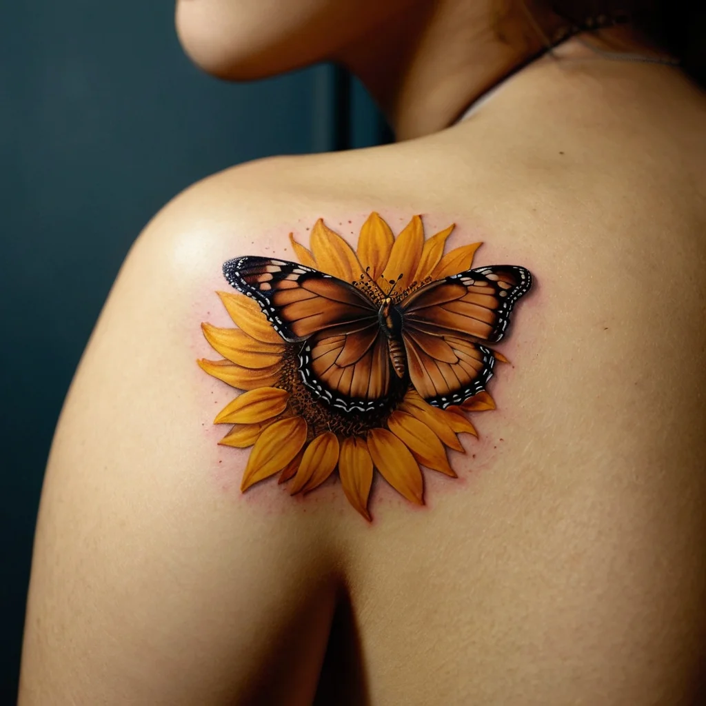 sunflower and butterfly tattoo (52)