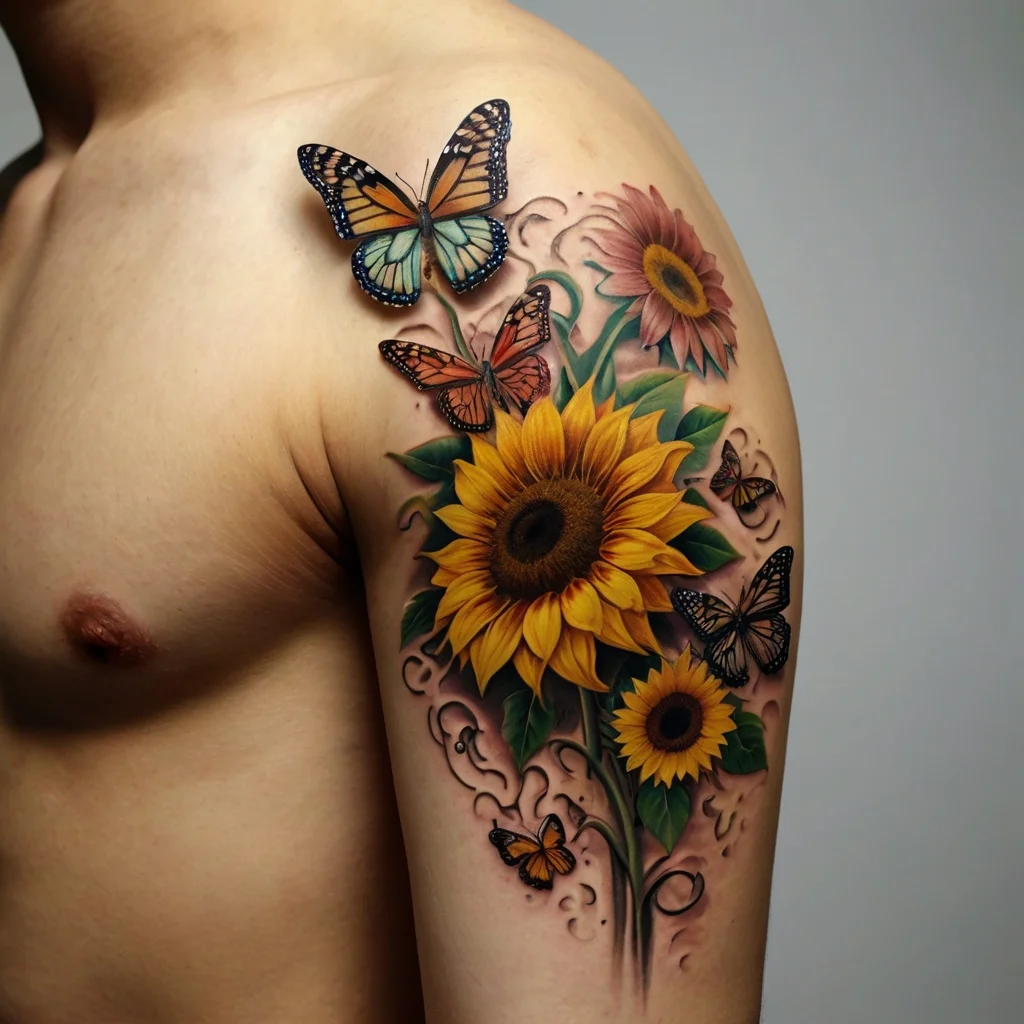 sunflower and butterfly tattoo (6)