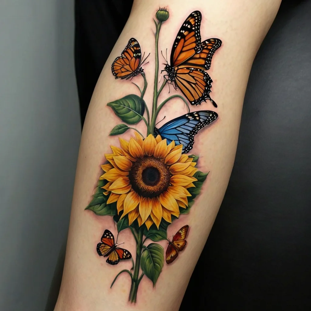 sunflower and butterfly tattoo (7)