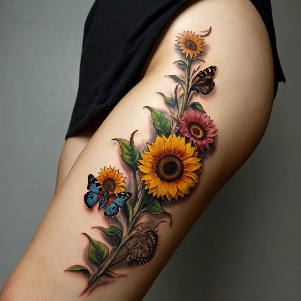 sunflower and butterfly tattoo (8)