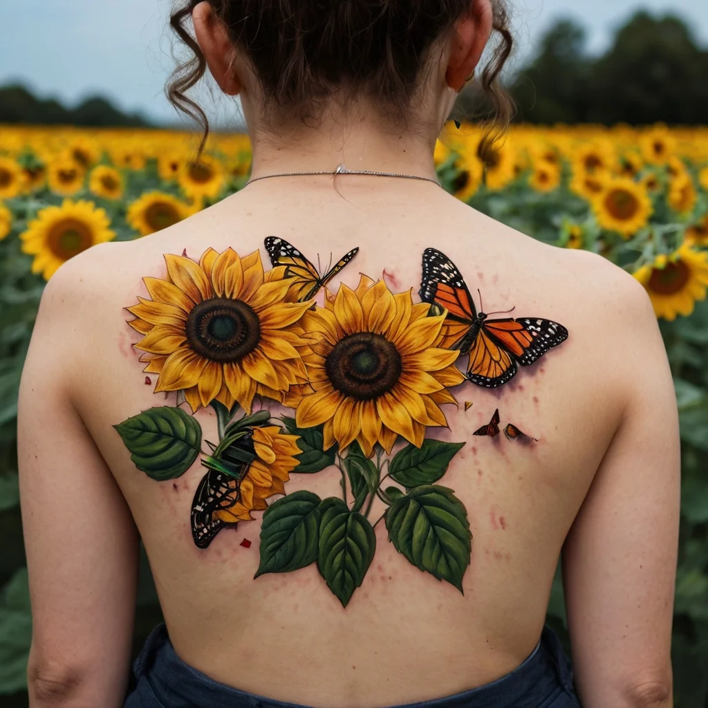 sunflower and butterfly tattoo (9)