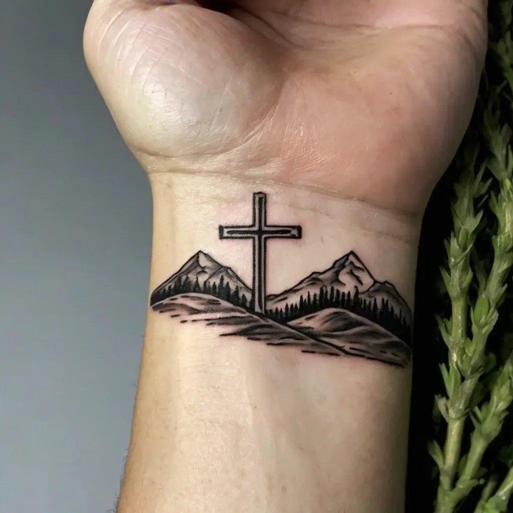 three crosses on a hill tattoo (13)