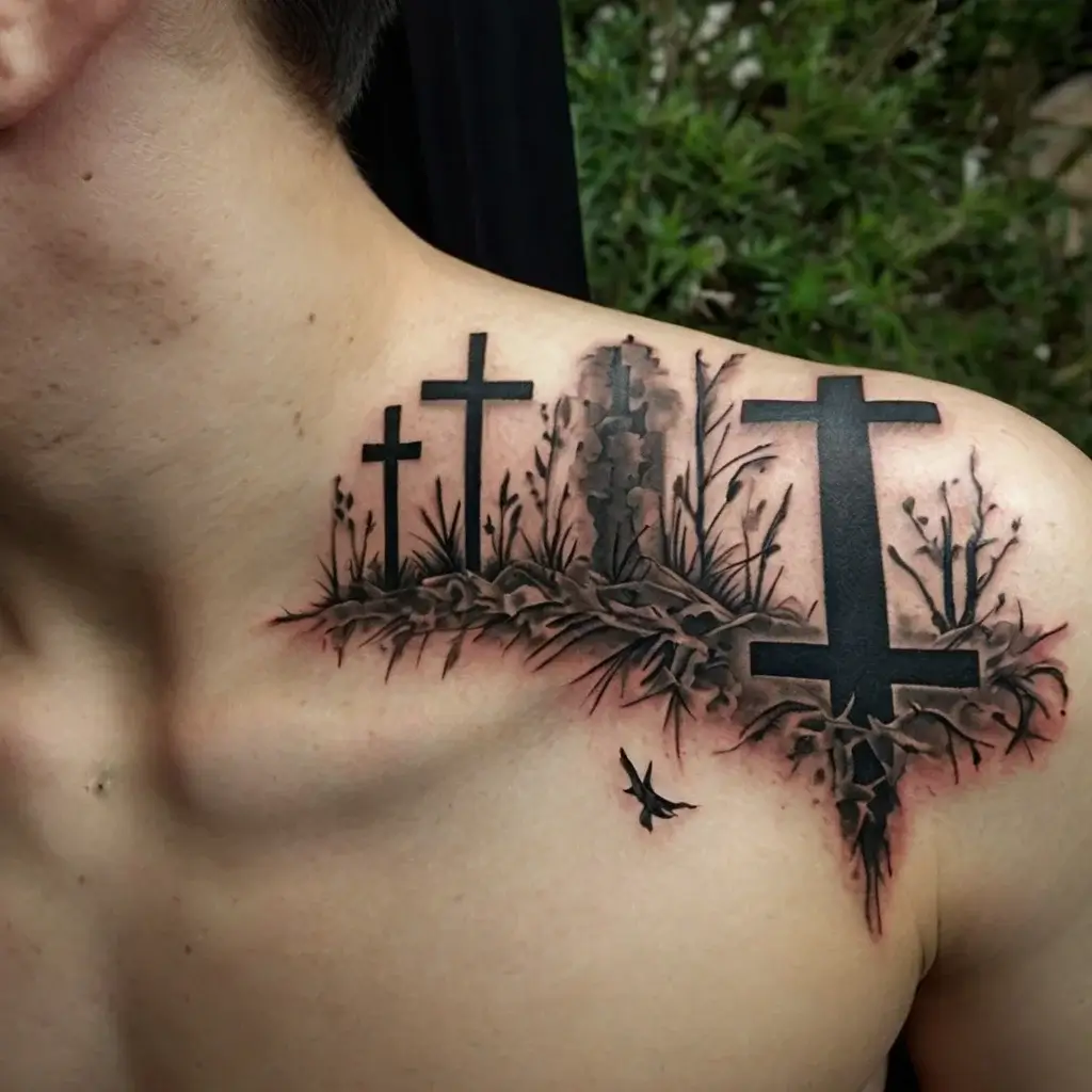 three crosses on a hill tattoo (18)