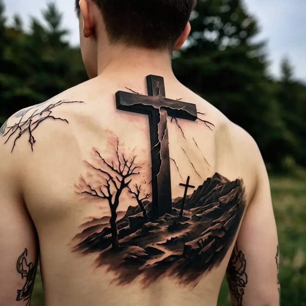 three crosses on a hill tattoo (19)