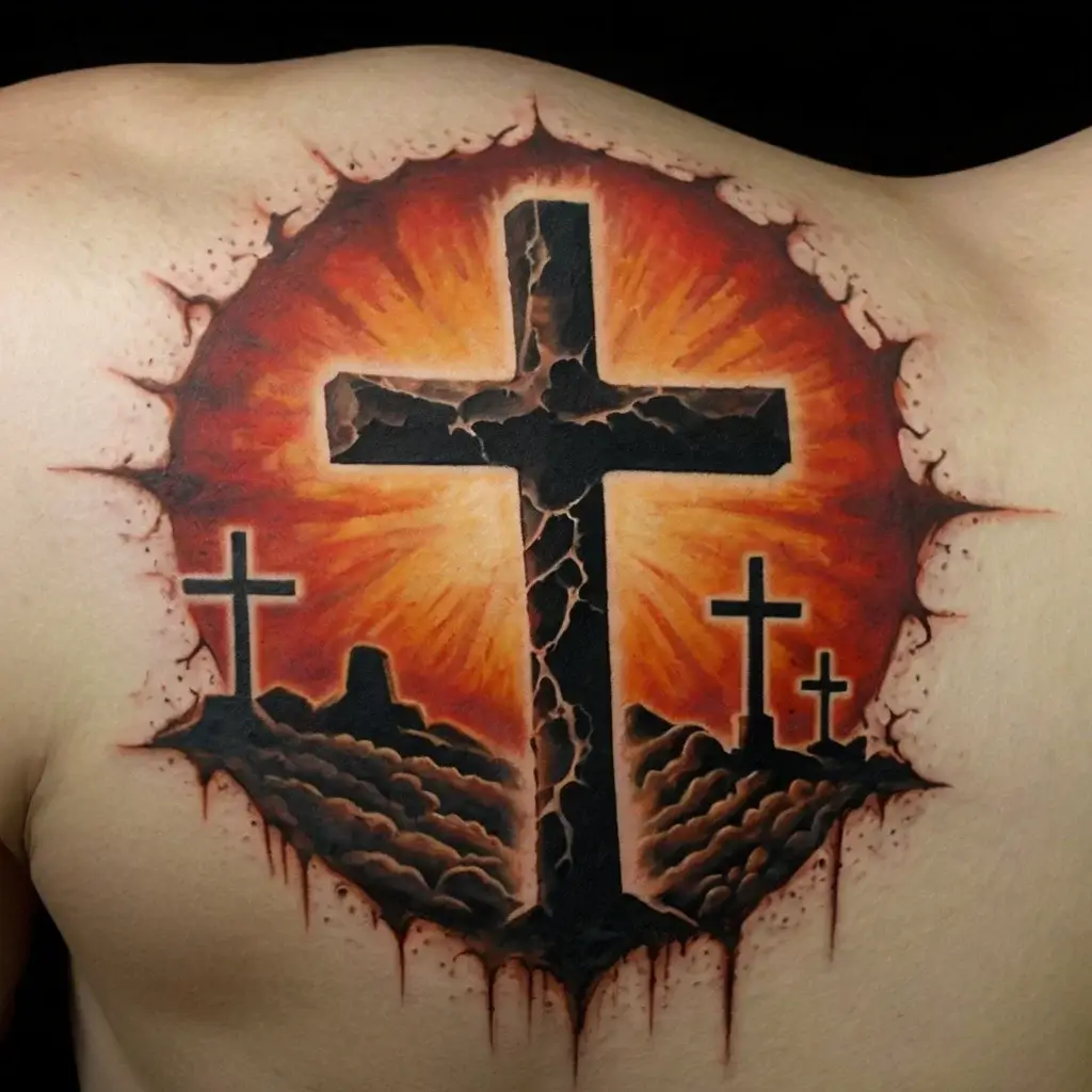 three crosses on a hill tattoo (22)