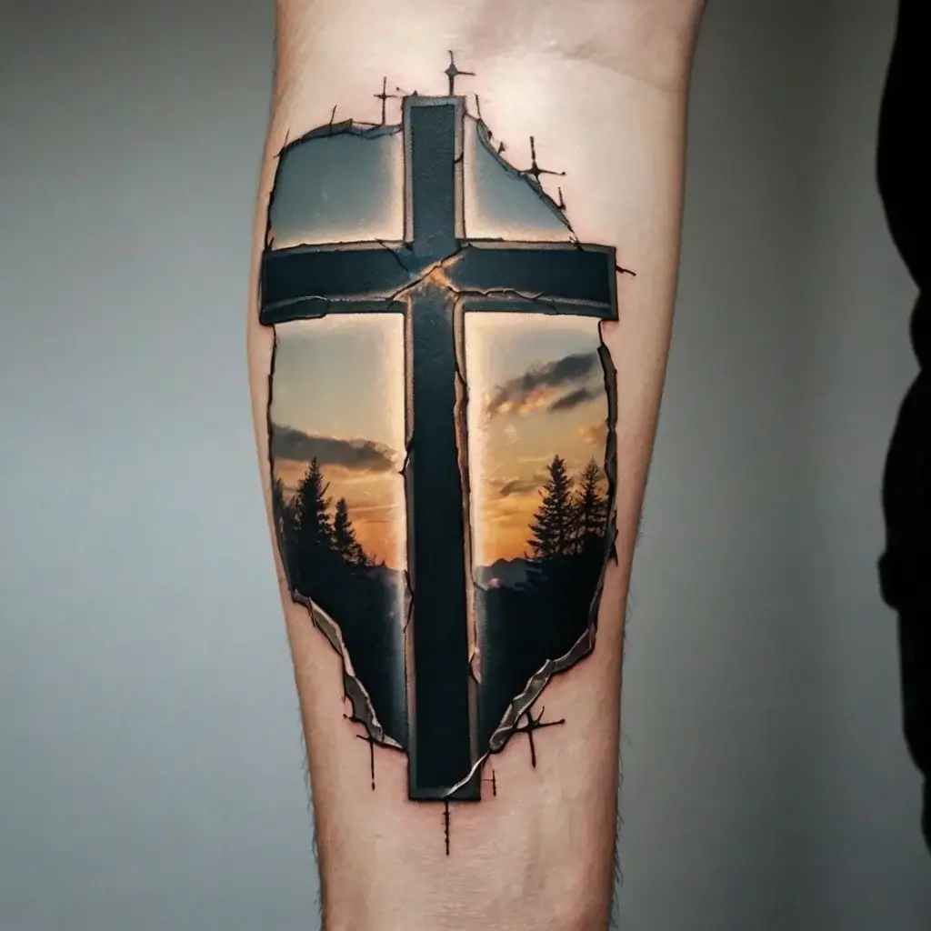 three crosses on a hill tattoo (24)