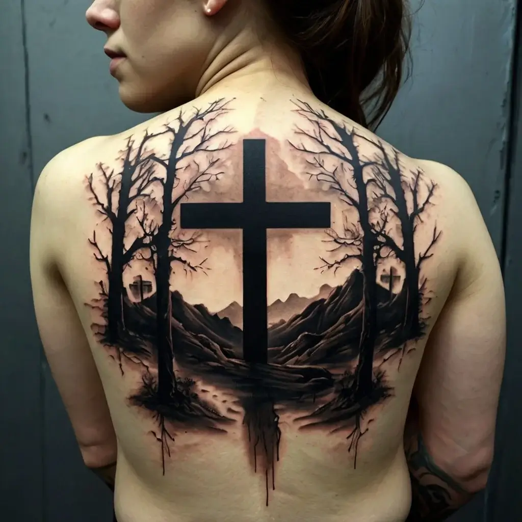 three crosses on a hill tattoo (25)