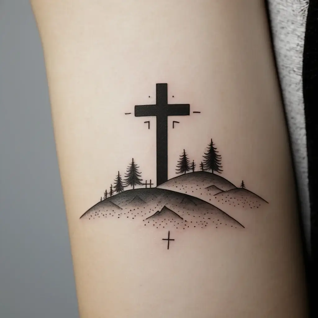 three crosses on a hill tattoo (26)